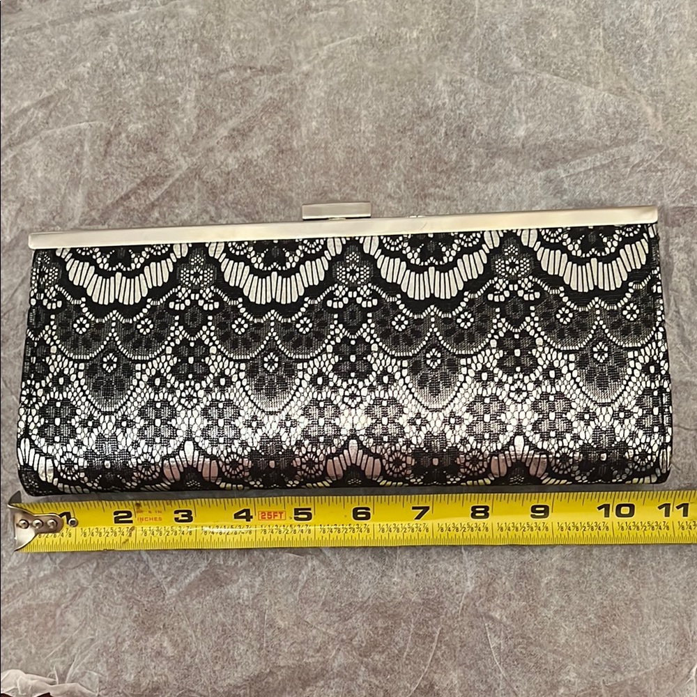 Style & Co. Black and Silver Clutch with Floral Motifs